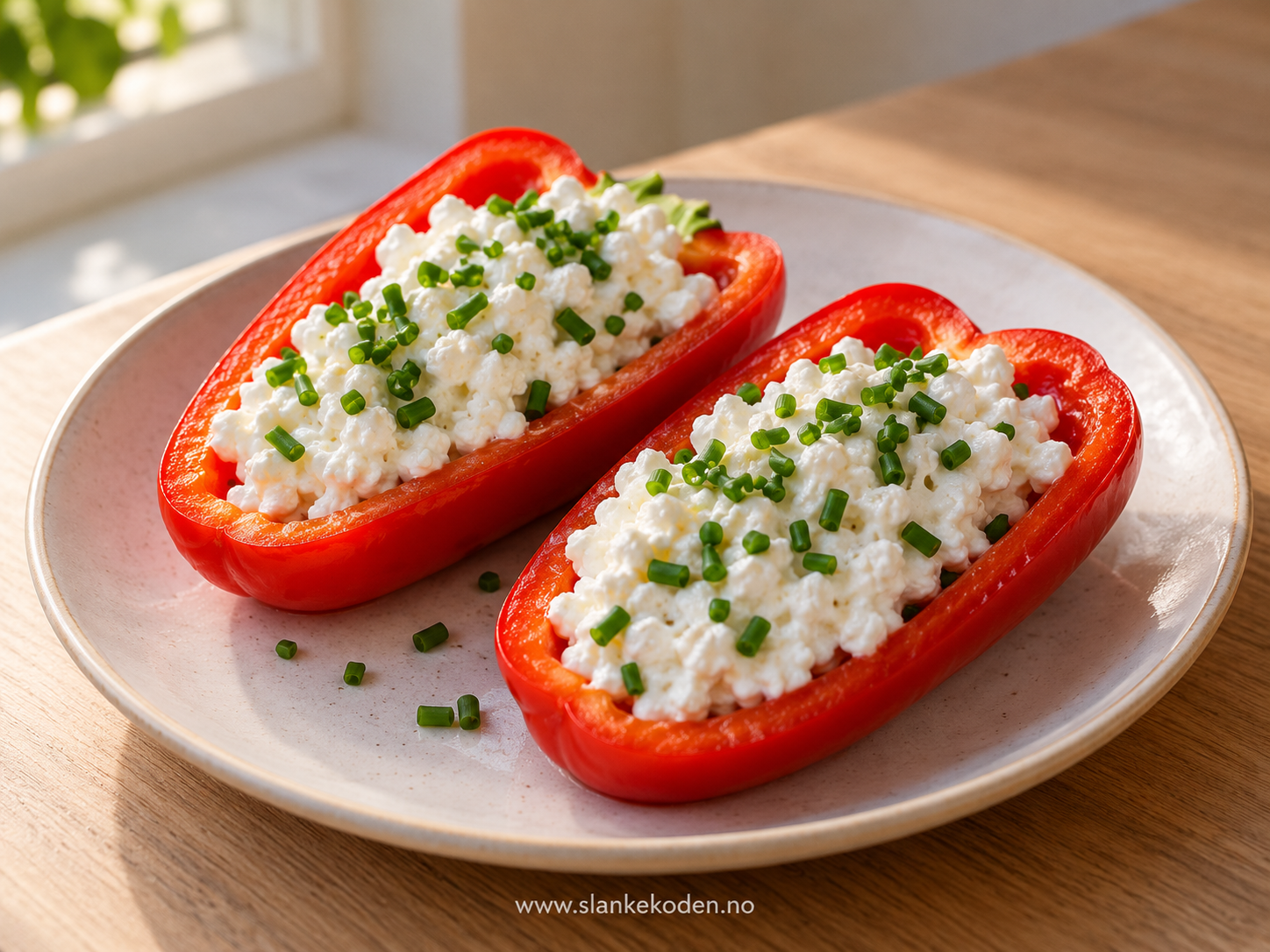 KI-illustrasjon av paprikabåter med cottage cheese